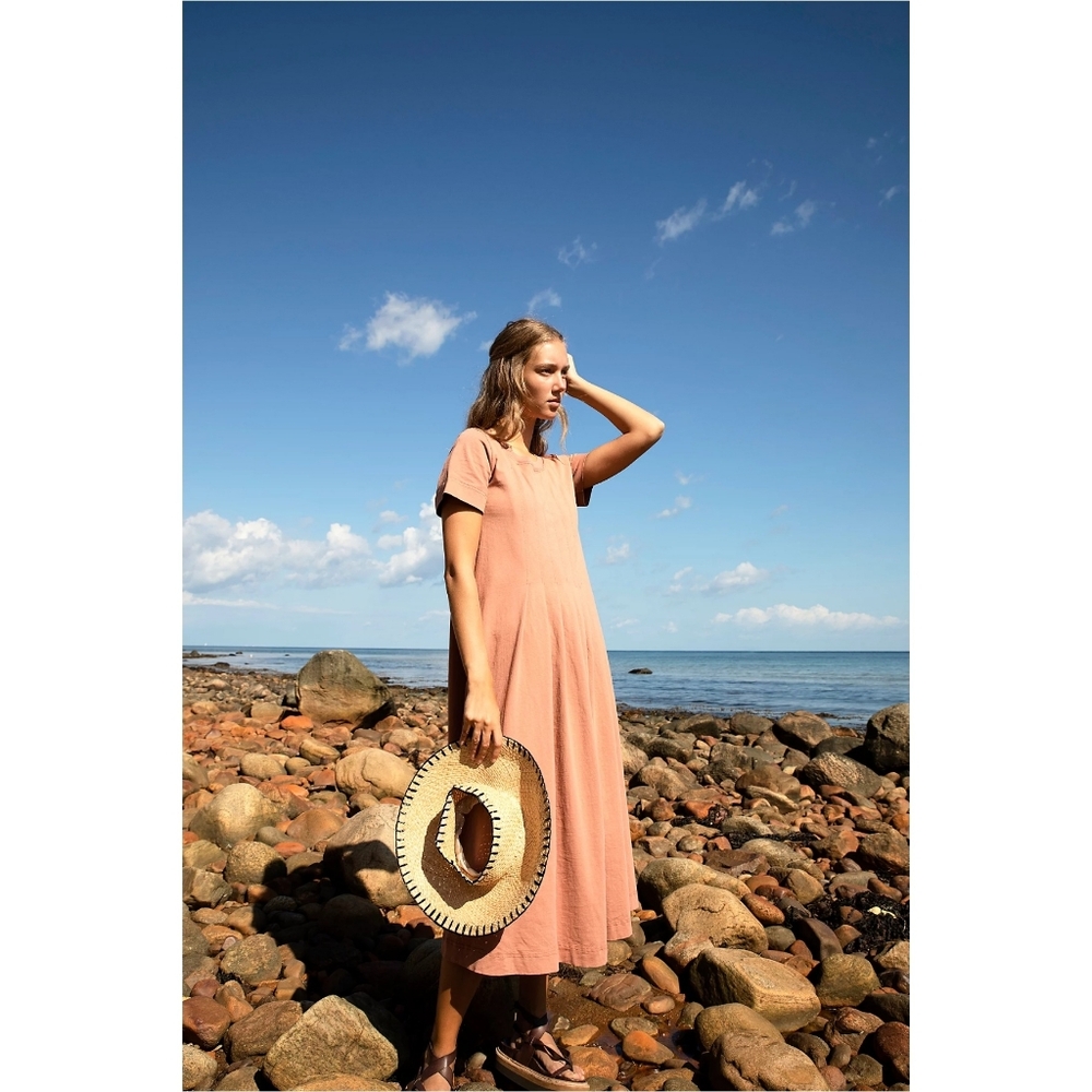Free People Beach On Repeat Pleated Cotton Midi Dress Black - Picture 8 of 8
